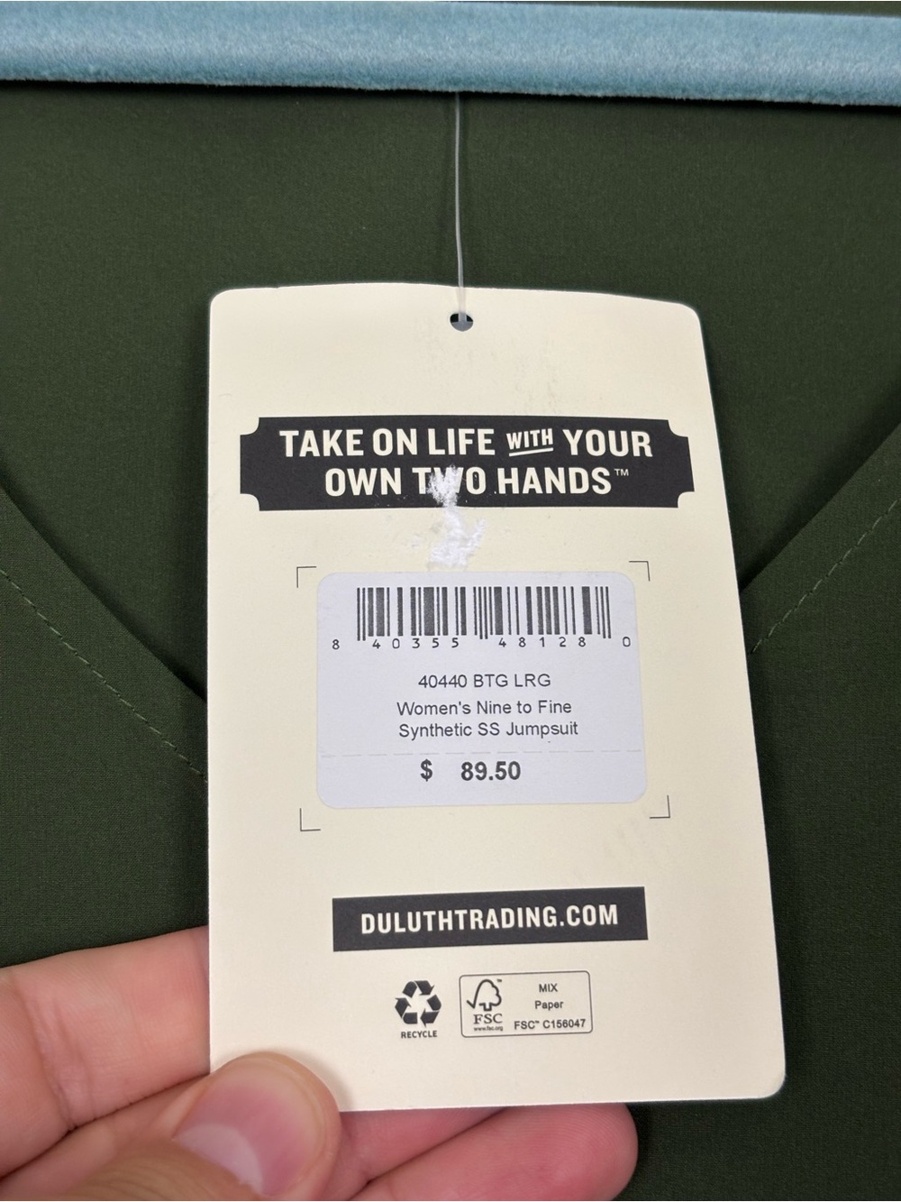 Duluth Trading Co. Nine to Fine synthetic jumpsuit size large NWT green - Picture 7 of 11